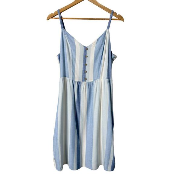 Joie‎ Linen Blend Striped V-Neck Sundress in Blue and White, Size 8 - Picture 1 of 10